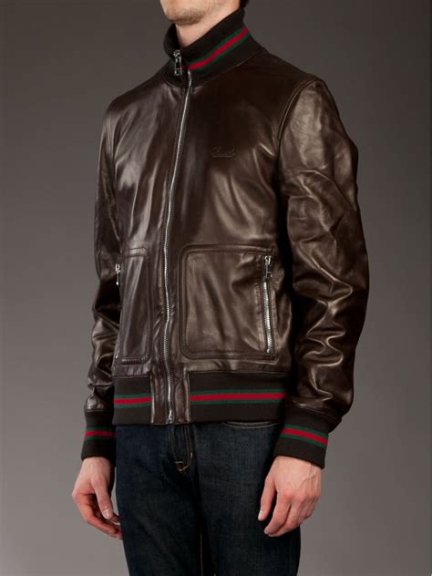 men gucci tan leather jackets|gucci gg print jacket men's.